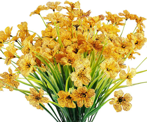 12 Bundles Artificial Flowers, UV Resistant Faux Plastic Plants for Garden Porch Window Box Decorating (Yellow)