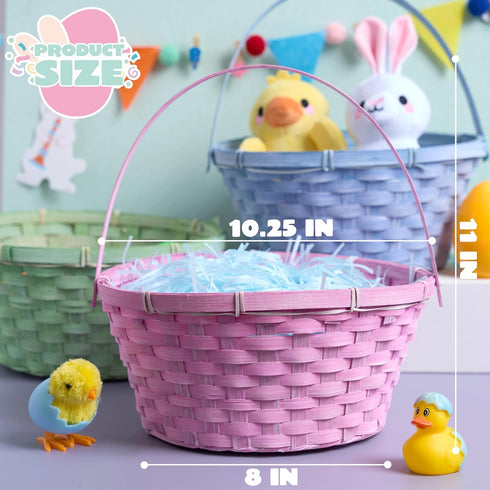 3 Decorations,10.25"X11"(Blue, JOYIN Pcs Easter Bamboo Baskets, Round Woven Goodie Basket with Handle, Empty Candy Toys