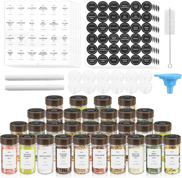 VIBRATITE 30 Pack Spice Jars with Acacia Lids, 4 oz Round Glass