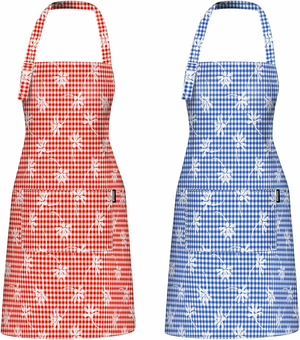 Adjustable Bib Kitchen Cooking Apron for Women/Men, 100% Cotton Gingham Check for Restaurant Cafe Shop
