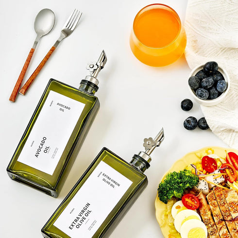MUVEKA 16.9oz /500ml Set, Olive Oil Dispenser Bottle for Kitchen, Cooking Vinegar Dispenser Bottle Glass Sauce