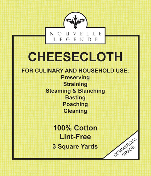 Nouvelle Legende Commercial Grade Unbleached Cotton Cheesecloth, 27 SqFt, Durable, Lint-Free, Reusable