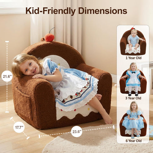 OUOZZZ 16, Toddler Chair for Ages Soft Sherpa Kids Sofa with Book Pocket & Carry Handle, Comfy Single-Seat Couch