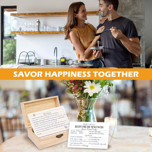 50 Pcs Recipe Cards for Bridal Shower - 4x6 Double-Sided Blank Notecards with Wooden Recipe Box