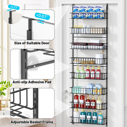 ElegantArray 8-Tier Pantry Door Oragnizer, Over The Door Pantry Organizer Rack and Storage, Hanging Spice Rack Shelves