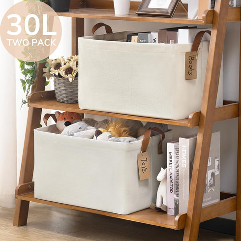CHICVITA Large Storage Bins, 2-Pack for Organizing, Closet Storage Baskets, 16 ¾" L x 11" W x 9 ¾" H, Beige