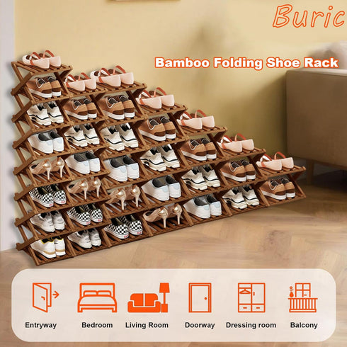 4 Closet Tier Natural Bamboo Shoe Rack,Foldable Space Saving Shoe Storage Organizer,Easy Assembly & Strong Design Shoes