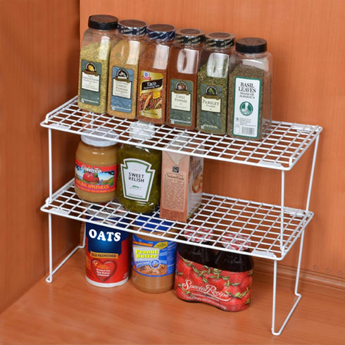 Smart Design Stacking Cabinet Shelf Rack - Extra Large 22 x 10 Inch - Steel Metal Wire Organizer for Kitchen