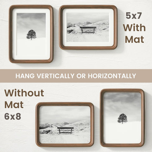 6x8 6 8 5x7 Picture frame, USA-Sourced Natural Walnut Wood Photo Frame with Tempered Glass, Handcrafted Rounded Corner