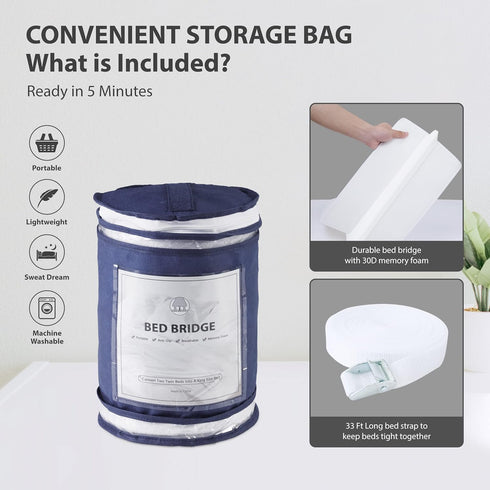 Ruili Bed Bridge Twin to King Converter Kit, Adjustable Comfortable Bed Connector with Strap and Storage Bag