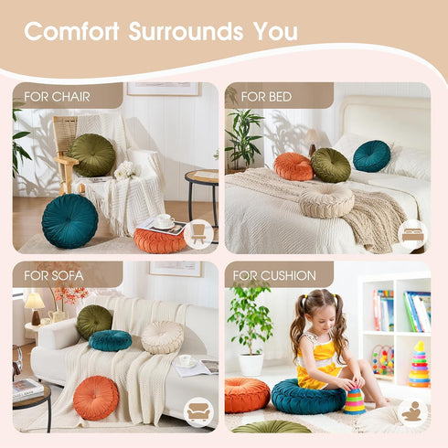 1 Pack (14.5 Inch, ROSE&RISY Round Pleated Velvet Throw Pillow, Decorative Accent Pumpkin Pillow Cushion for Couch Sofa