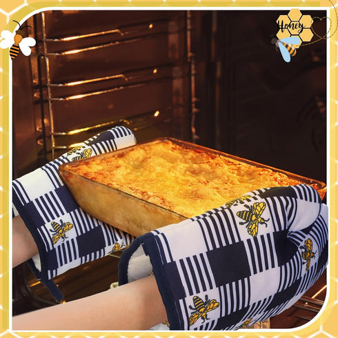 Leinuosen 8 Sets Sets Pcs Yellow Bee Kitchen Towels and Dishcloths Oven Mitts and Pot Holders Absorbent Kitchen Gloves