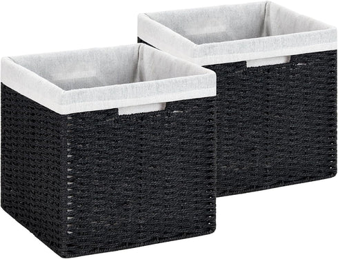 DULLEMELO Wicker Storage Baskets 11x11 Cube Bins for Organizing - Set of 2 Waterproof Woven Storage Cube