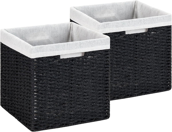 DULLEMELO Wicker Storage Baskets 11x11 Cube Bins for Organizing - Set of 2 Waterproof Woven Storage Cube