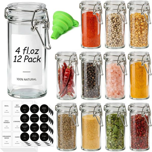 ComSaf 12 Pack 4 oz Glass Spice Jars with Airtight Swing Top