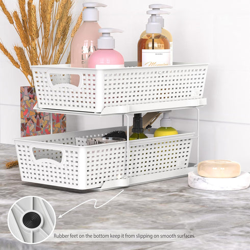 Simple Houseware 2 Tier Bathroom Organizer Tray, Pull-Out Sliding Drawer/Under-Sink Storage, White