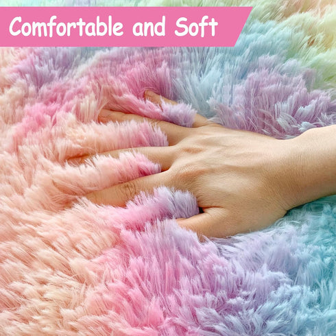2x3 Small Area Rug Unicorn Rainbow Rugs for Girls Bedroom Soft Fluffy Shag Fuzzy Pink Carpet Princess Rug for Girls