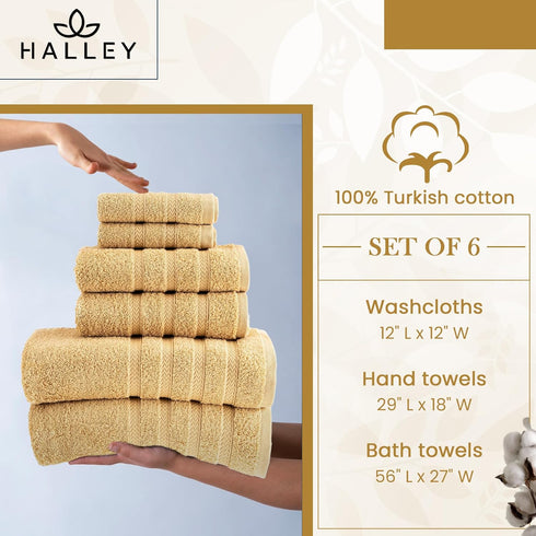 Set (6 650 100% 2 2 2 HALLEY Turkish Towels Pieces) GSM Highly Absorbent Super Soft Cotton - Bath Towels, Hand Towels