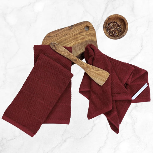 Maroon Dark Red Brick Red Kitchen Hand Dish Towels: Set of 3 Oversized 28" x 18", 100% Cotton Cloth for Cleaning and