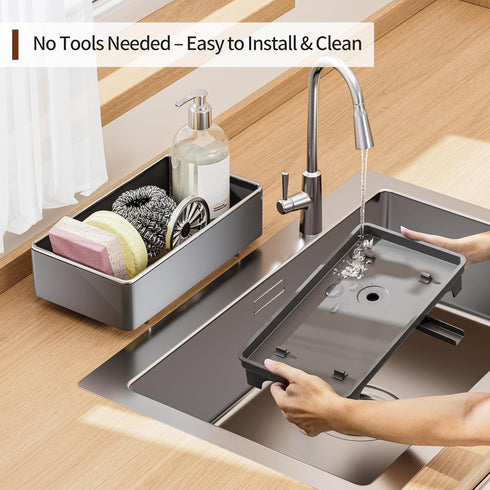 360 Counter MOUKABAL Sponge Holder for Kitchen Sink Rustproof Stainless Steel, Rotating Drain Pipe, Large Organizer