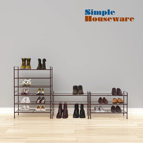 3-Tier Simple Houseware Stackable Mesh Shoe Rack, Bronze