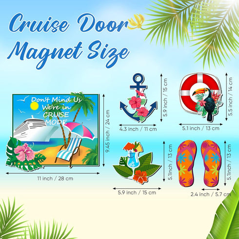 6 Pcs Cruise Door Decorations Magnetic Large Cruise Ship Decorations Magnets Anchor Cruise Door Decor Car Fridge Magnet Decal for Carnival Stateroom Door(Tropical)