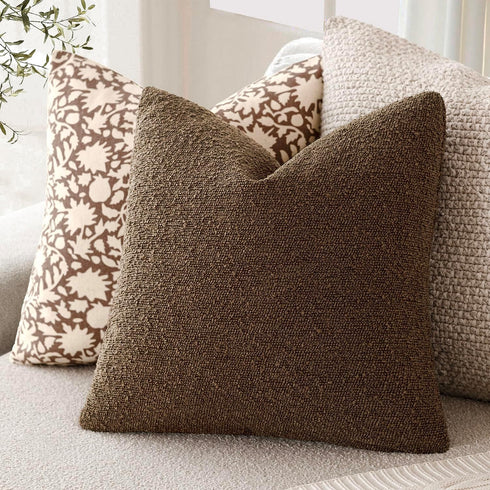 12x20 Inch,1PC,Chocolate Foindtower Decorative Textured Boucle Throw Pillow Covers Accent Solid Lumbar Pillow Cases