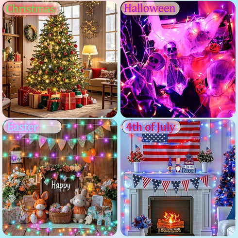 35 33FT 100LED 4th Color Changing Christmas Lights, Colors Patriotic String Lights With Remote Clear Wire, Connectable