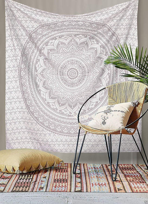 Popular Handicrafts Hippie Tapestry Wall Hanging, 54 x 82 Inches, Silver, Bohemian Mandala