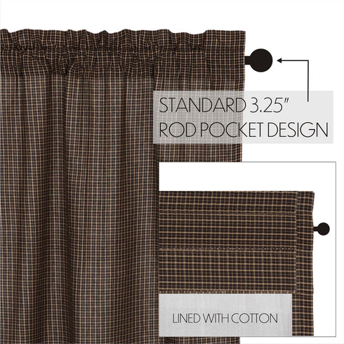 VHC Brands Kettle Grove Window Curtain, Plaid Valance Scalloped, Black, 16x72