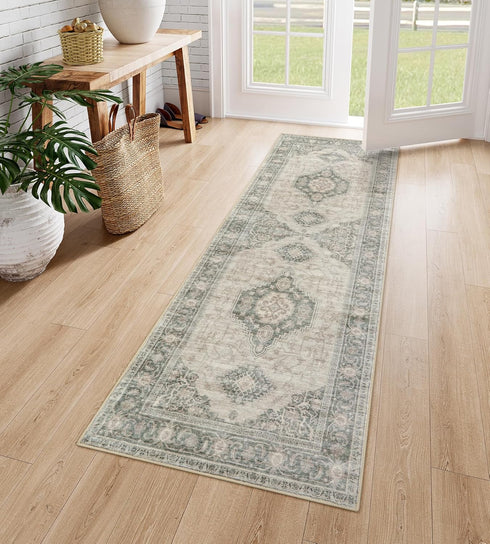 Lahome Oriental 2x5 Hallway Runner Rug, Washable Non-Slip Vintage Carpet Runner for Bedroom Bathroom, Grey