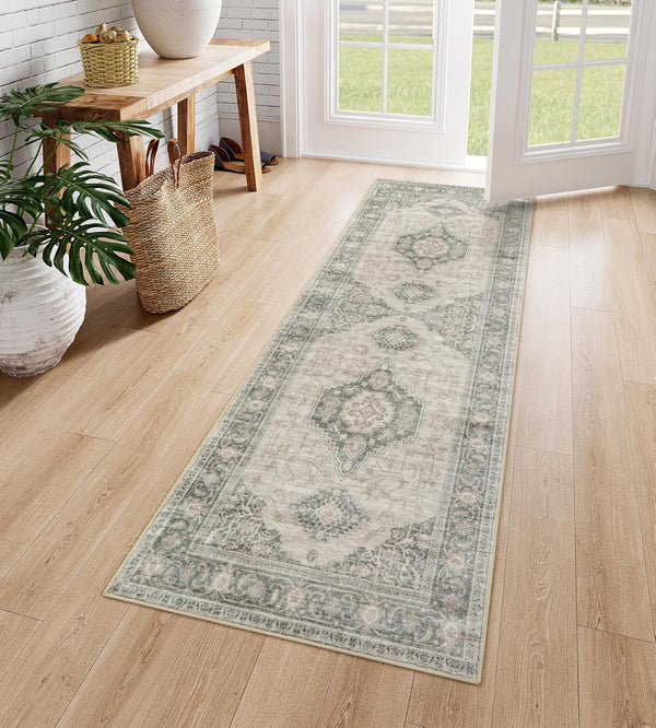 Lahome Oriental 2x5 Hallway Runner Rug, Washable Non-Slip Vintage Carpet Runner for Bedroom Bathroom, Grey