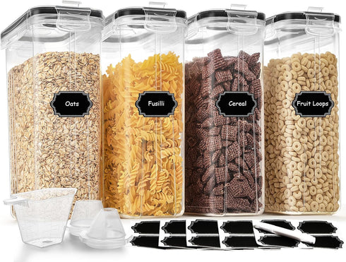 HKJ Chef Cereal Containers Storage Set (4L / 135.2oz), 4PCS Airtight Food Storage Containers