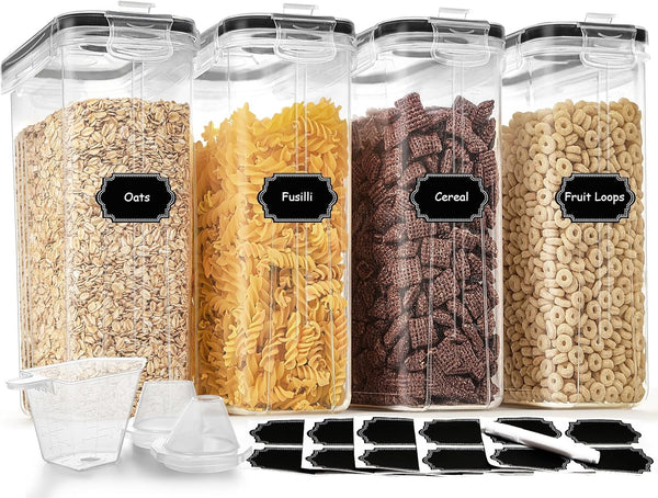 HKJ Chef Cereal Containers Storage Set (4L / 135.2oz), 4PCS Airtight Food Storage Containers