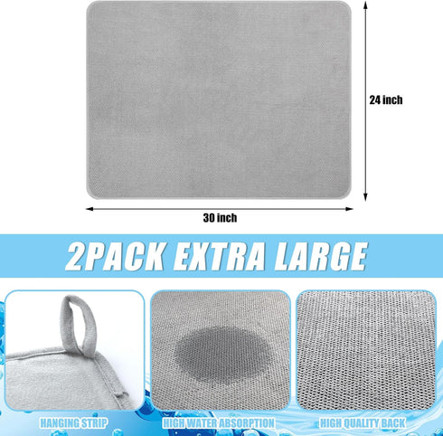 Hushee 2 Pack Extra Large Dish Drying Mat 30 x 24 XL Microfiber Absorbent Dish Pads Large Size Dishes Drainer Mats for Countertop, Sink, Refrigerator or Dryer, 30 x 24 inch
