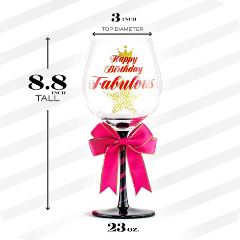 Happy Birthday Wine Glass for Women, Fun Gift Idea for Best Friend, Sister, Mom, Grandma, Teacher, Big Glitter Decorated
