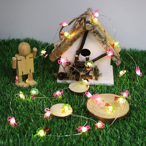 30 Summer Flamingo&Palm Tree Fairy Lights LED Copper String Lights with Remote Control & Battery Operated Flamingos
