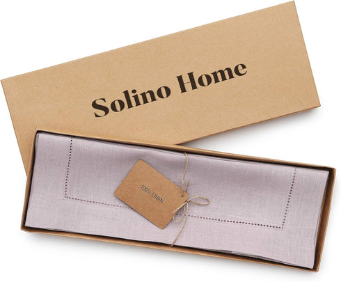 Solino Home Linen Placemats Set of 4 - Classic Hemstitch Lilac 14 x 19 Inch Table Mats, 100% Pure Linen