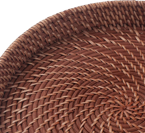 11 inch Round Rattan Tray with Cut-Out Handles, Woven Serving Tray for Dining/Coffee Table