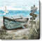 Bathroom Wall Art Coastal Décor, Nautical Boat on Beach Canvas Picture, Ocean Seagull Seascape Artwork for Living Room