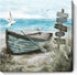 Bathroom Wall Art Coastal Décor, Nautical Boat on Beach Canvas Picture, Ocean Seagull Seascape Artwork for Living Room