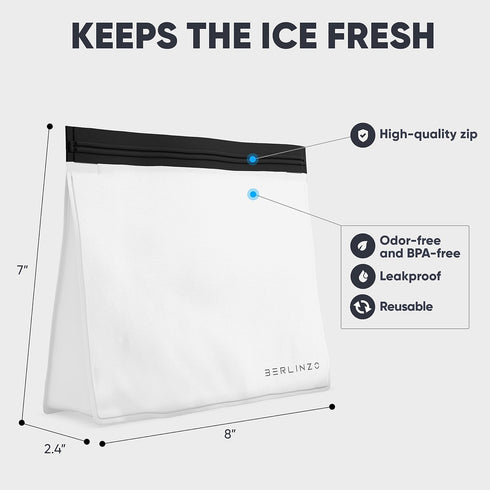 BERLINZO Reusable Ice Storage Bag - Freezer Safe Leakproof Silicone and Plastic Free Lunch Bag for Ice and Food Storage - BPA Free - One Ice Storage Bag by BERLINZO