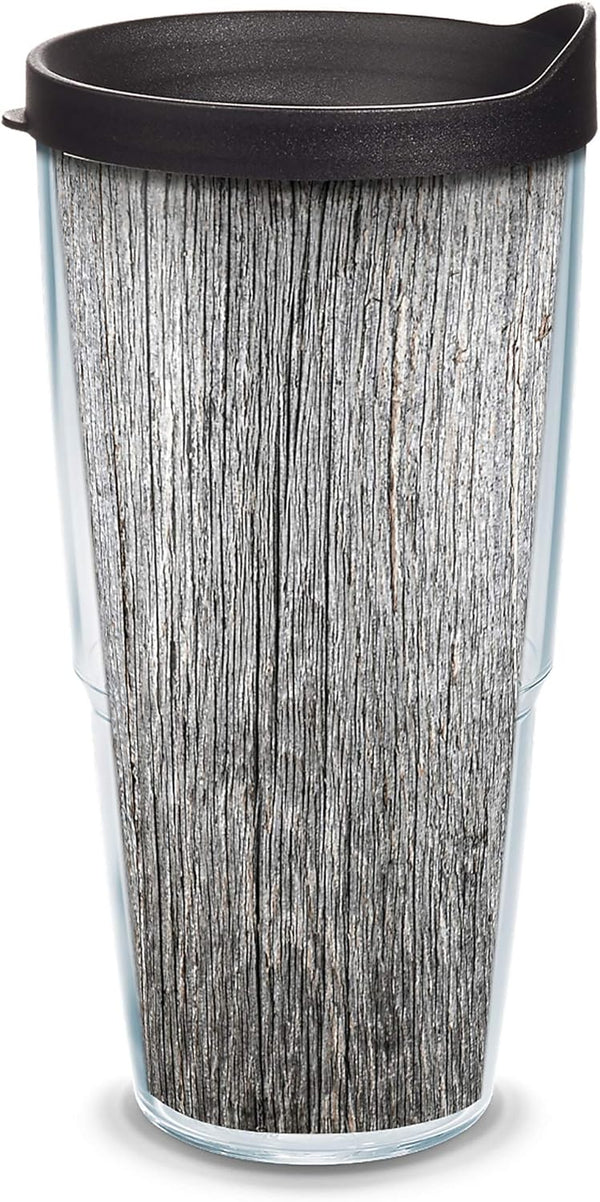 Tervis Gray Wood Grain Double Walled Insulated Tumbler Travel Cup, Made in USA, 24oz, Keeps Drinks Cold & Hot