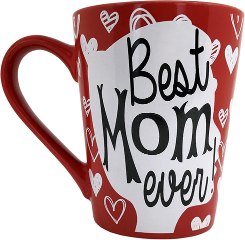 KINREX Best Mom Ever Mug, 12 oz, Red Coffee Cup for Mothers Day, Christmas, Birthday Gifts