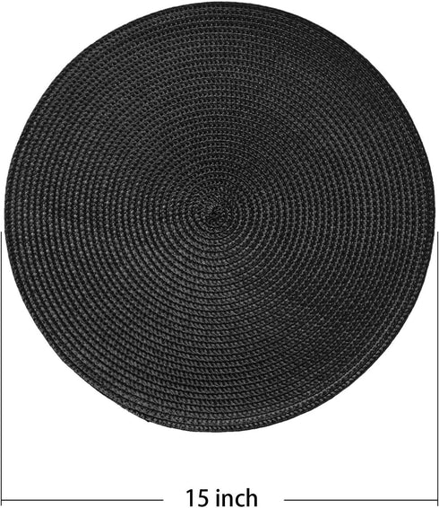 AHHFSMEI Round Braided Placemats, 15 Inch Round Table Mats for Dining Tables, Set of 6 (Black)