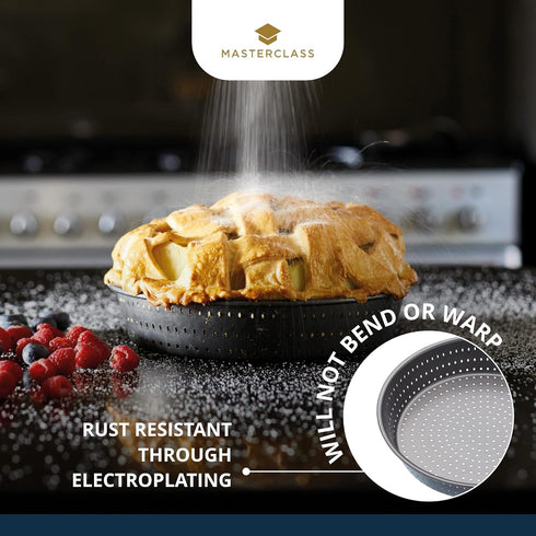 MasterClass KCMCCB15 Crusty Bake Deep Perforated Pie Dish - 23 cm, PFOA Non Stick, Grey