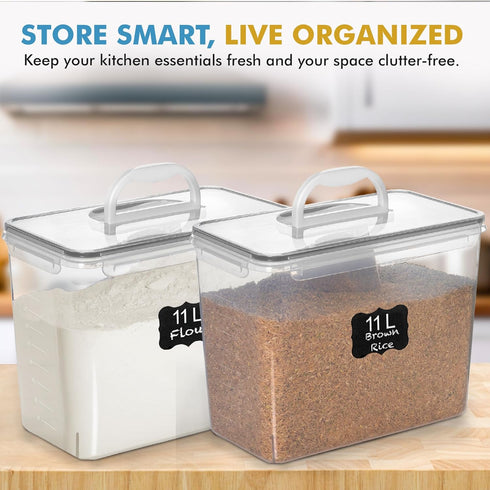 2 (11L 372 oz) Shazo PC | Flour Sugar Storage Containers with Easy Carry Handle - Plastic Extra Large Food Storage