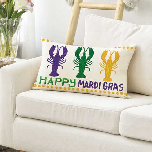 AVOIN colorlife Happy Mardi Gras Crawfish Throw Pillow Cover, 12 x 20 Inch Holiday Party Cushion Case for Sofa