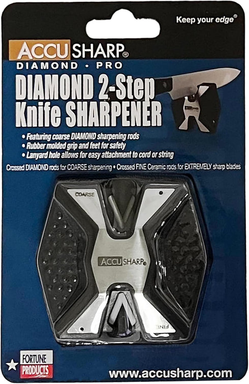 AccuSharp Diamond Pro 2-Step Knife Sharpener, Restores & Sharpens Blades, Compact & Portable Keychain Tool, Black