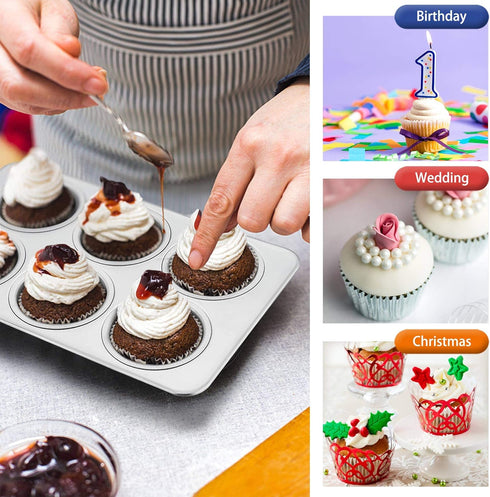 TeamFar Muffin Pan, 6 Cup Stainless Steel Muffin Tin Tray Set for Baking Cakes, Cornbread, Quiche, Oven & Dishwasher